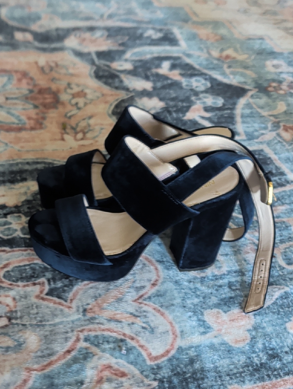 Nine West Black Suede Platform Block Heels